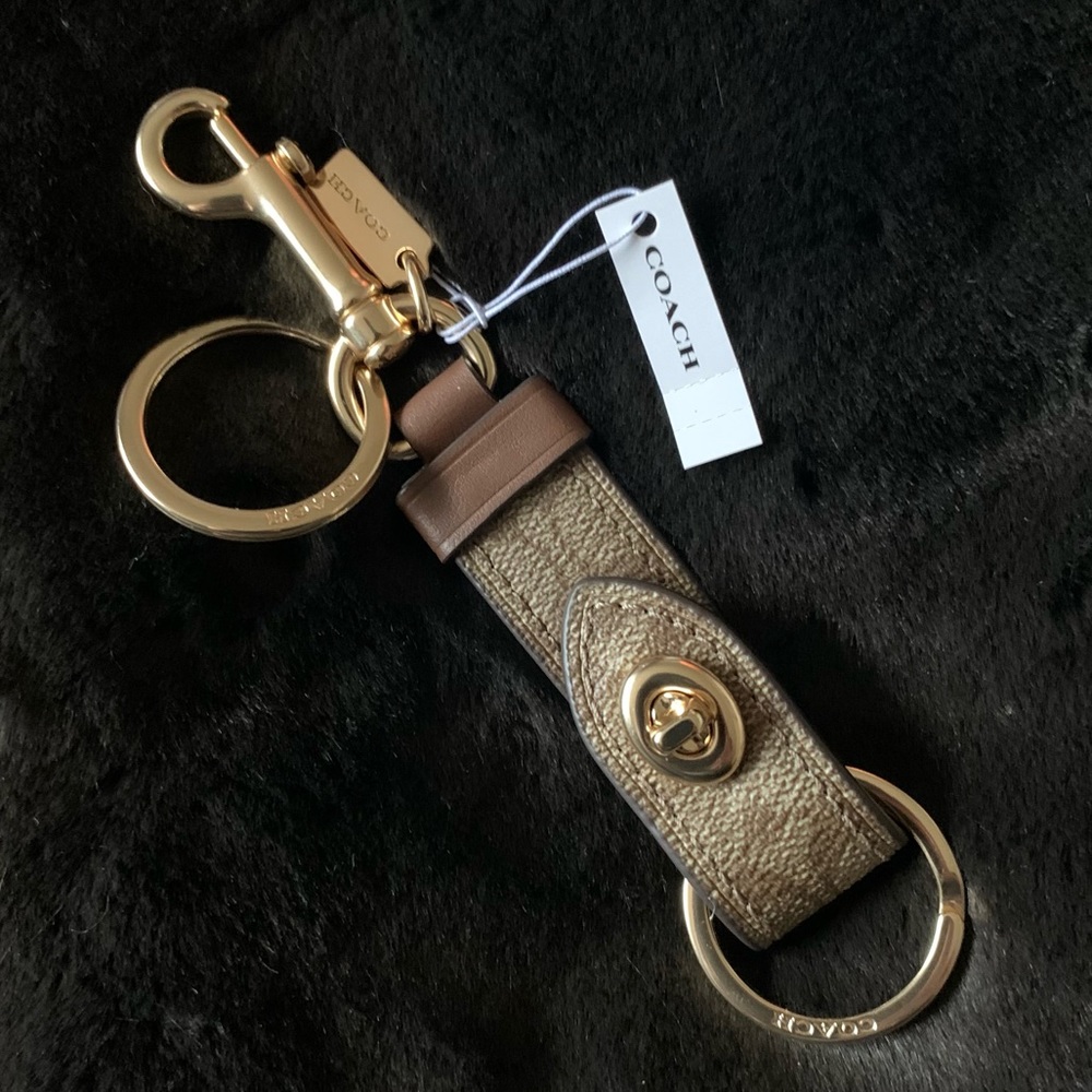 NEW! COACH Trigger Snap Key Ring / Bag Charm w/ Dogleash Snap, Gold/Khaki NWT! - Picture 8 of 16